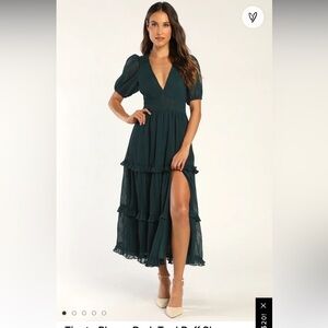 New WITH tags Lulus Tier to Please Dark Teal Puff Sleeve Swiss Dot Midi Dress XL